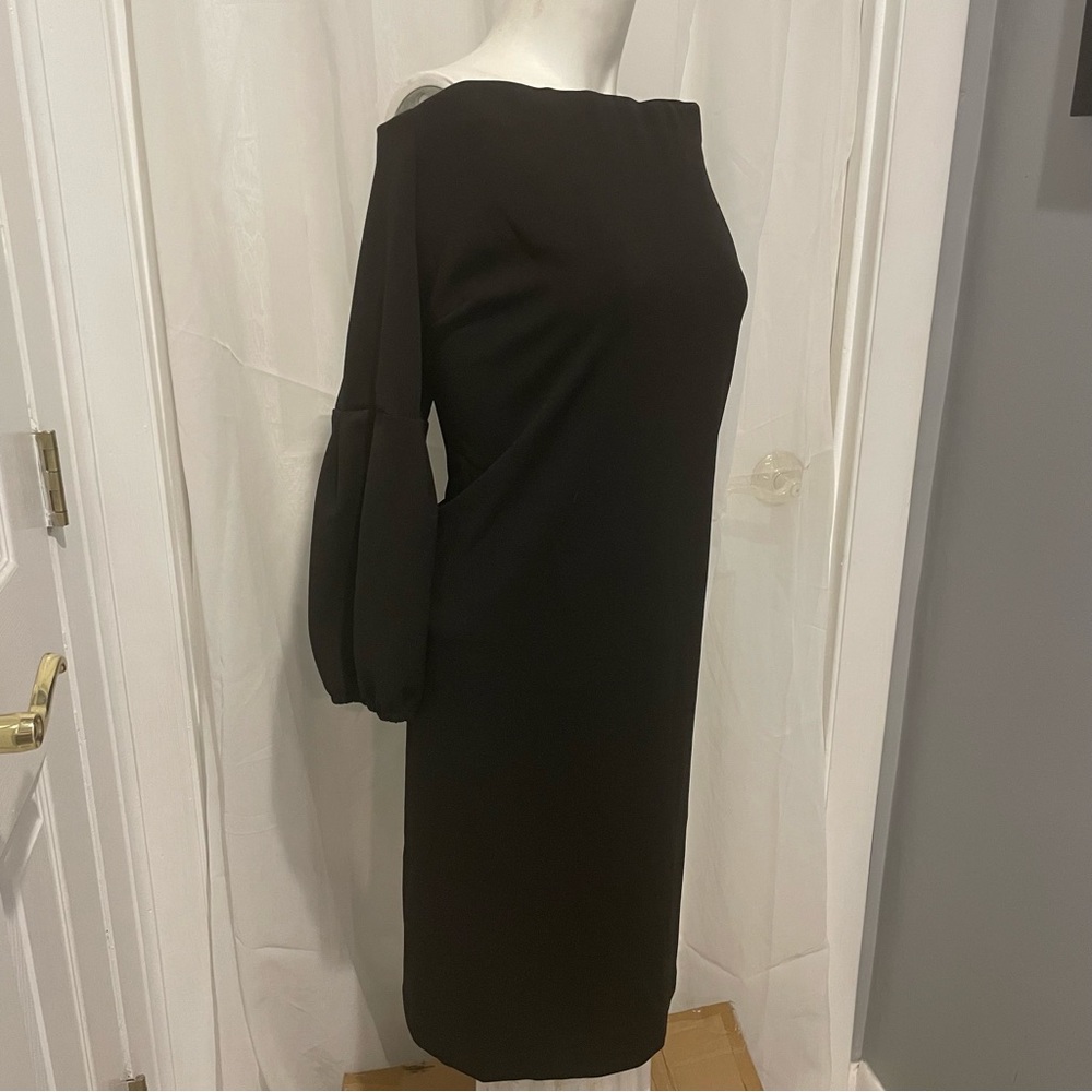 Vince Camuto, black off the shoulder sheath dress with a bubble sleeve size 1X